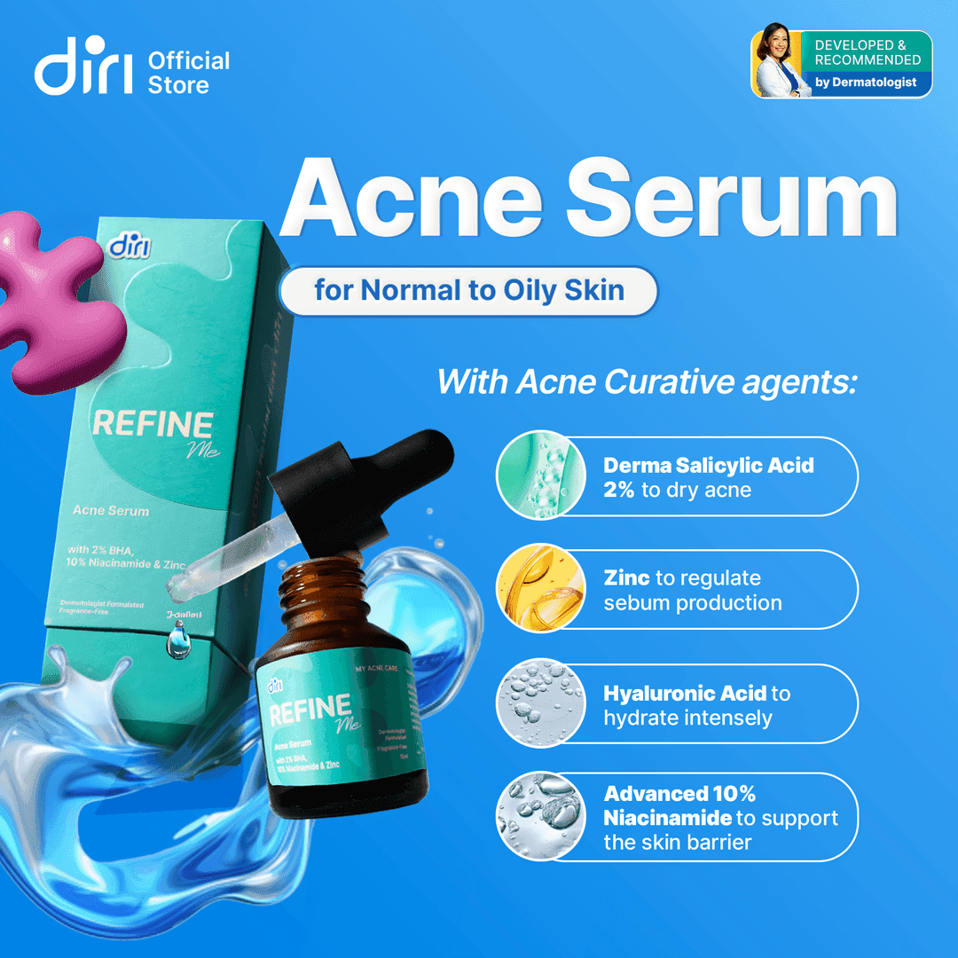 Diri Essentials RefineME Acne Serum with 2% BHA, 10% Niacinamide & Zinc Serum 15 ml Mengurangi Bekas Jerawat