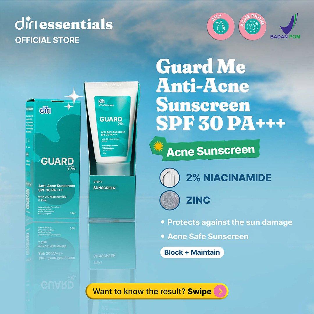 Diri Essentials GuardME Anti-Acne Sunscreen SPF 30 PA+++  30 gr Sunscreen Pelindung Sinar UV Matahari Untuk Kulit Berjerawat